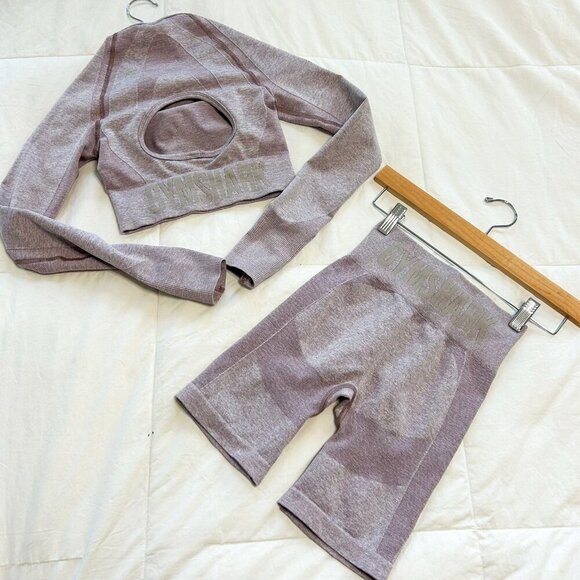NWOT Gymshark Flex Seamless Crop Top & Shorts Set Purple Marl Women’s Size XS - Picture 7 of 9